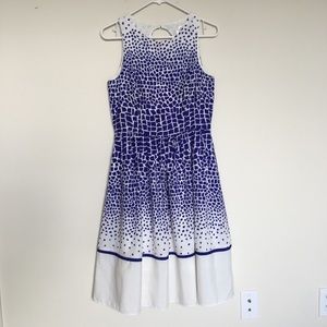 Eliza J white and blue patterned fit and flare dress